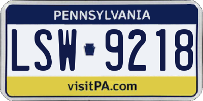 PA license plate LSW9218