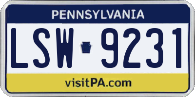 PA license plate LSW9231