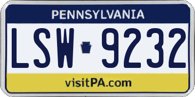 PA license plate LSW9232