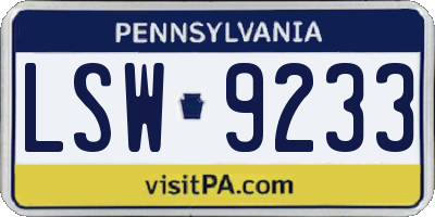 PA license plate LSW9233