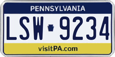 PA license plate LSW9234