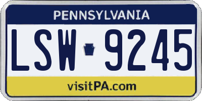 PA license plate LSW9245