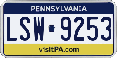 PA license plate LSW9253