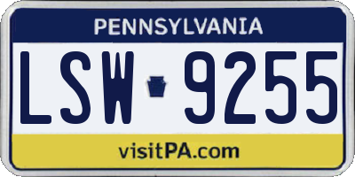 PA license plate LSW9255