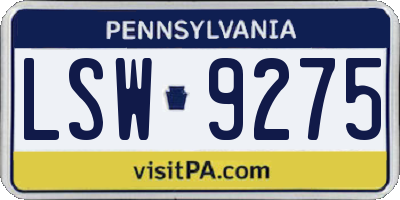 PA license plate LSW9275