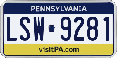 PA license plate LSW9281