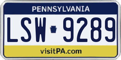 PA license plate LSW9289