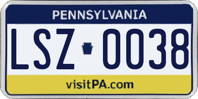 PA license plate LSZ0038