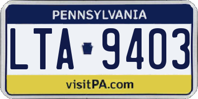 PA license plate LTA9403