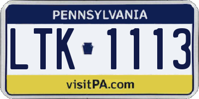 PA license plate LTK1113