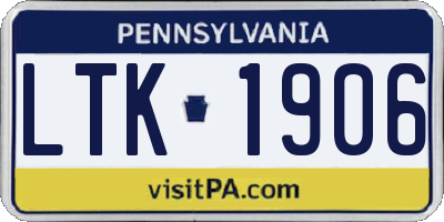 PA license plate LTK1906