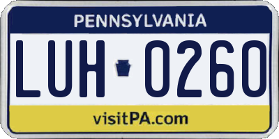 PA license plate LUH0260