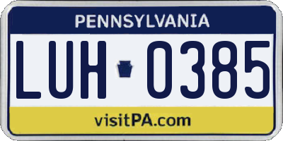 PA license plate LUH0385