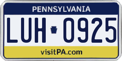 PA license plate LUH0925