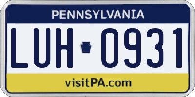 PA license plate LUH0931