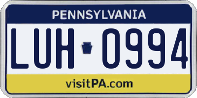 PA license plate LUH0994