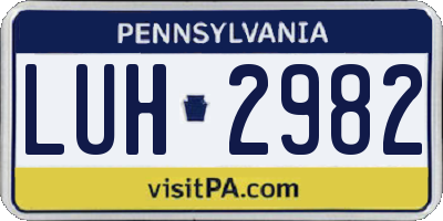 PA license plate LUH2982