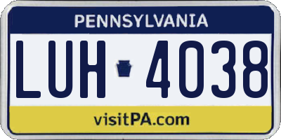 PA license plate LUH4038