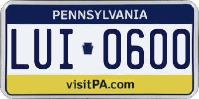 PA license plate LUI0600