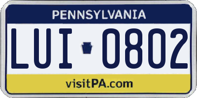 PA license plate LUI0802