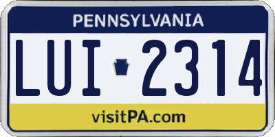 PA license plate LUI2314