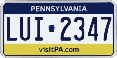 PA license plate LUI2347