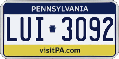 PA license plate LUI3092