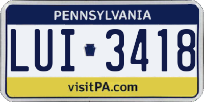 PA license plate LUI3418
