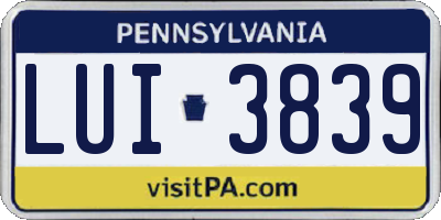 PA license plate LUI3839