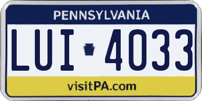 PA license plate LUI4033