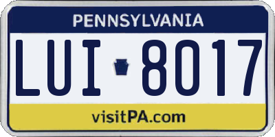 PA license plate LUI8017