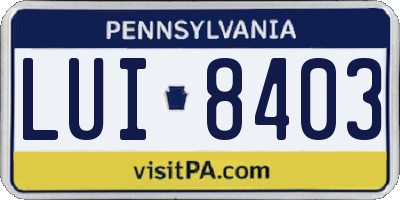 PA license plate LUI8403