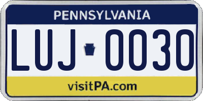 PA license plate LUJ0030