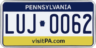 PA license plate LUJ0062