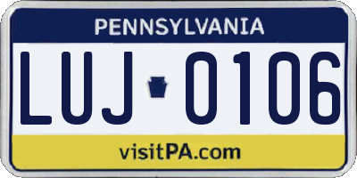 PA license plate LUJ0106
