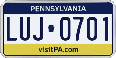 PA license plate LUJ0701
