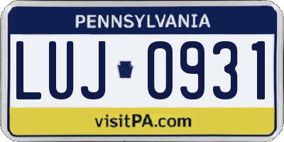 PA license plate LUJ0931