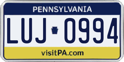 PA license plate LUJ0994
