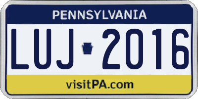 PA license plate LUJ2016