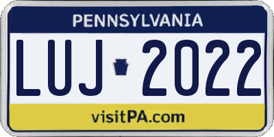 PA license plate LUJ2022