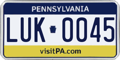 PA license plate LUK0045