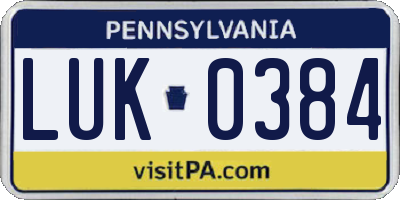 PA license plate LUK0384