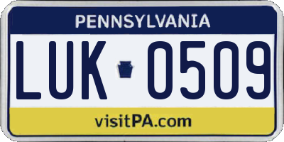 PA license plate LUK0509