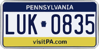 PA license plate LUK0835