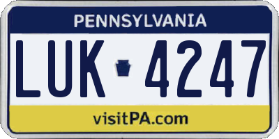 PA license plate LUK4247