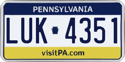 PA license plate LUK4351