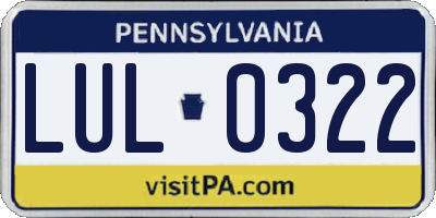 PA license plate LUL0322