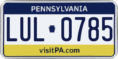 PA license plate LUL0785
