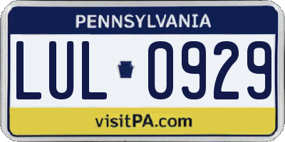 PA license plate LUL0929