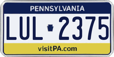 PA license plate LUL2375